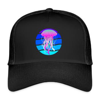 Retro Jellyfish Ocean Life Fish Marine Animals - Trucker Cap - black/black - Front