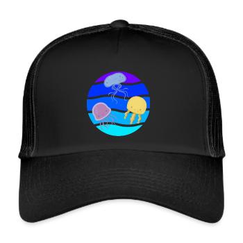 Sea Cute Qualle Underwater Ocean life Animals Fish - Trucker Cap - Schwarz/Schwarz - Vorne