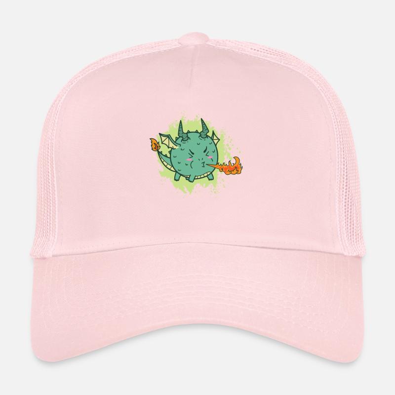 fat kawaii dragon spits fire Trucker Cap