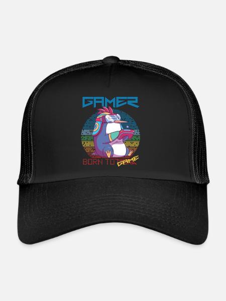 Gamer Cute Penguin Video Games Born To Gaming - Trucker Cap - Schwarz/Schwarz - Vorne