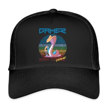 Jeux vidéo Drôle de joueur de serpent né pour le jeu rétro - Casquette trucker  - noir/noir - Devant