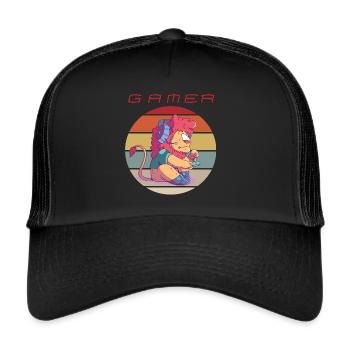 Drôle Jeux vidéo Jeux Retro Console Jeux Lion Gamer G - Casquette trucker  - noir/noir - Devant