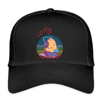 Level Up Gamer Video Games Retro Vintage Gaming Ch - Trucker Cap - Schwarz/Schwarz - Vorne