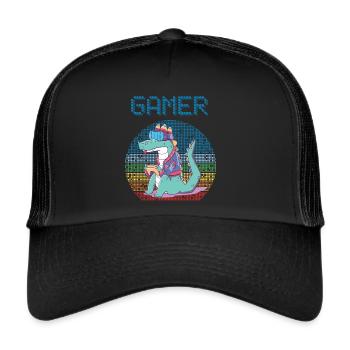 Gamer Jeux vidéo rétro Jeux vintage Funny Croco - Casquette trucker  - noir/noir - Devant