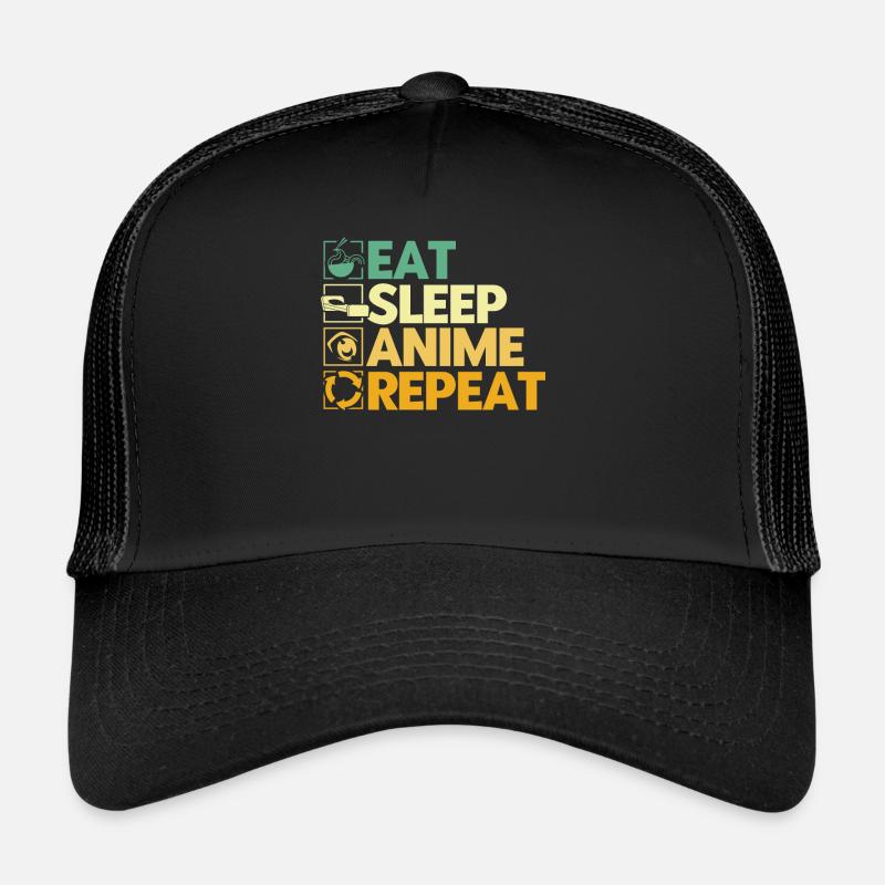 Eat Sleep Anime Repeat Trucker Cap