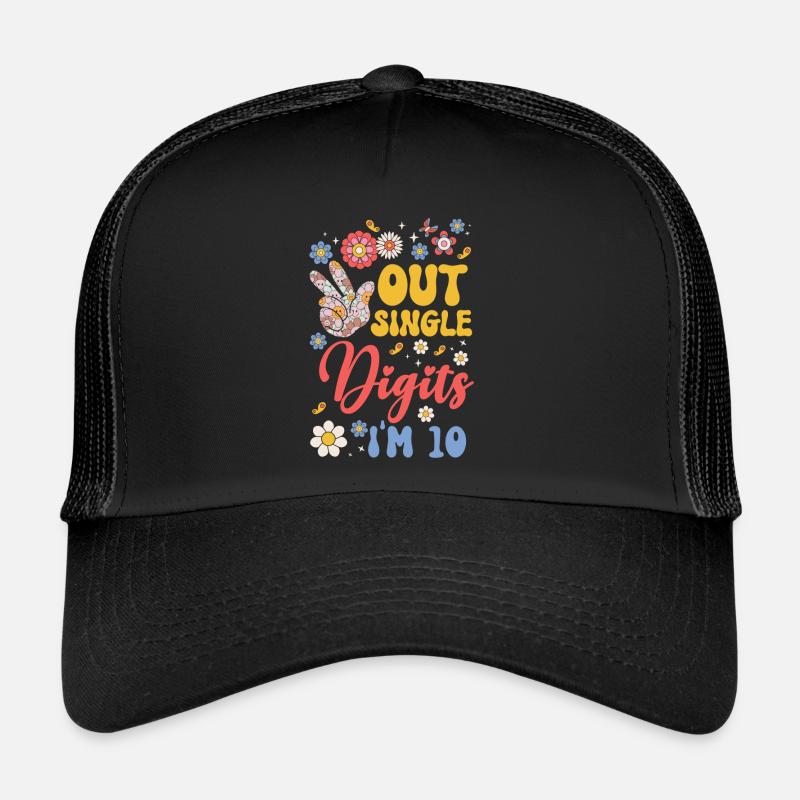 Peace Out Single Digits I'm 10 Flower 10th Trucker Cap