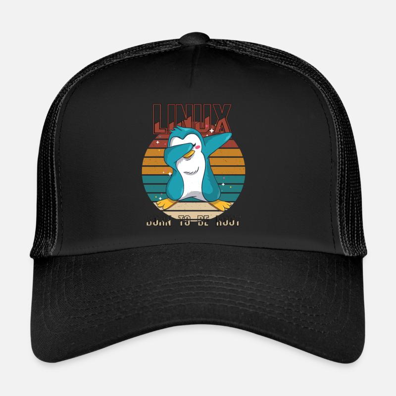 Geek Born To Be Root Linux Penguin Nerd Programmer - Trucker Cap - Schwarz/Schwarz