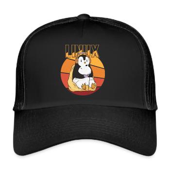 Gamer Penguin Linux Root Party Nerd Programmer Com - Trucker Cap - black/black - Front