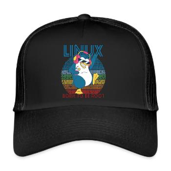Root Party Penguin Retro Linux Cool Nerd Programs - Trucker Cap - black/black - Front