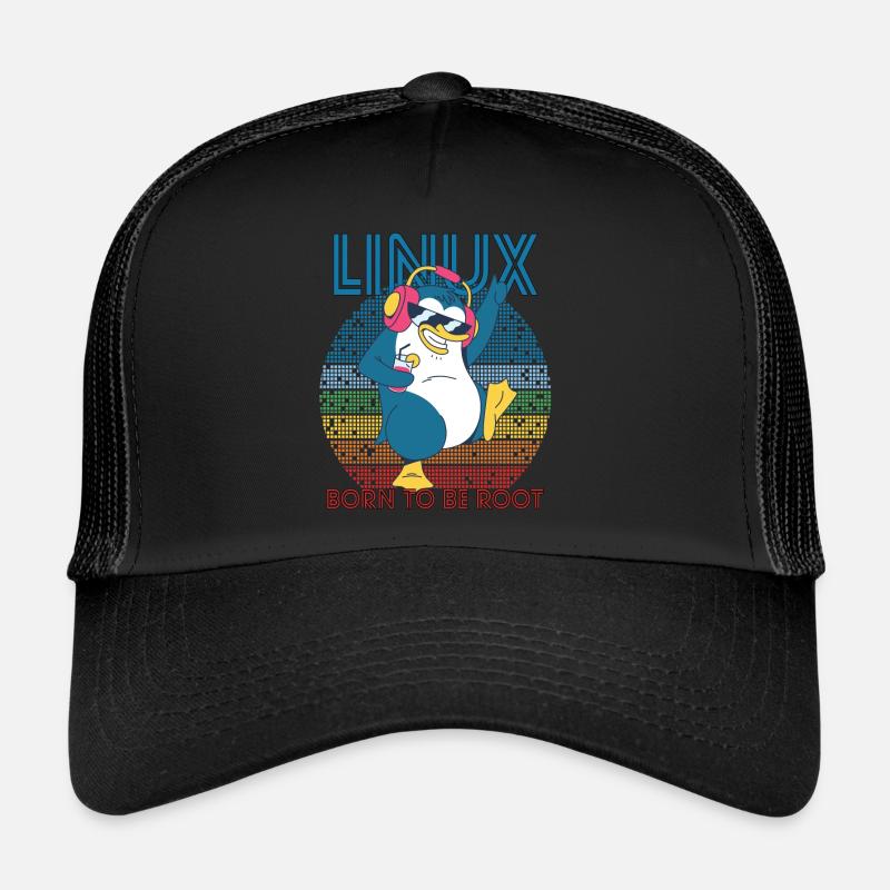 Root Party Penguin Retro Linux Cool Nerd Programme - Trucker Cap - Schwarz/Schwarz