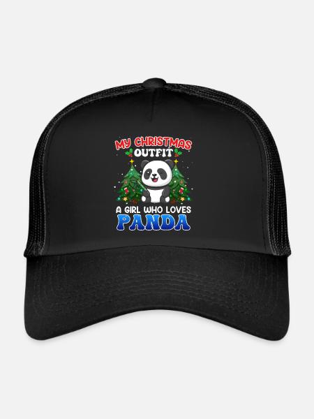 Tenue de Noël fille qui aime les pandas panda - Casquette trucker  - noir/noir - Devant
