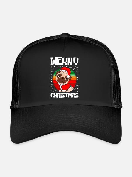 Merry Christmas Pug Dog Pug Owner Dog - Trucker Cap - black/black - Front