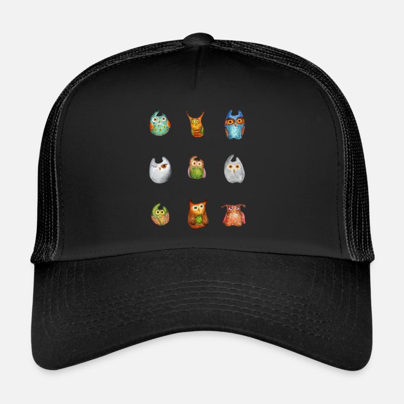 Eule Uhu Tier Waldtier Steinkauz Schleiereulen Fun - Trucker Cap - Schwarz/Schwarz