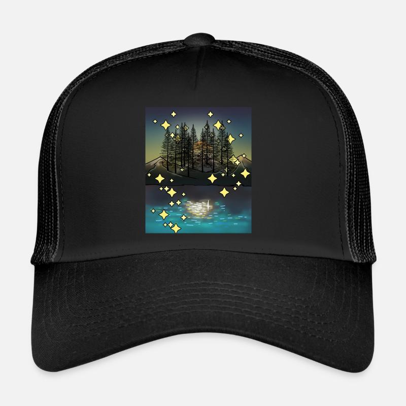 Night Sky Nature Wilderness Trees Mountains Finland Trucker Cap