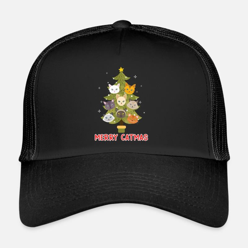 Merry Catmas Cats Christmas Tree Trucker Cap