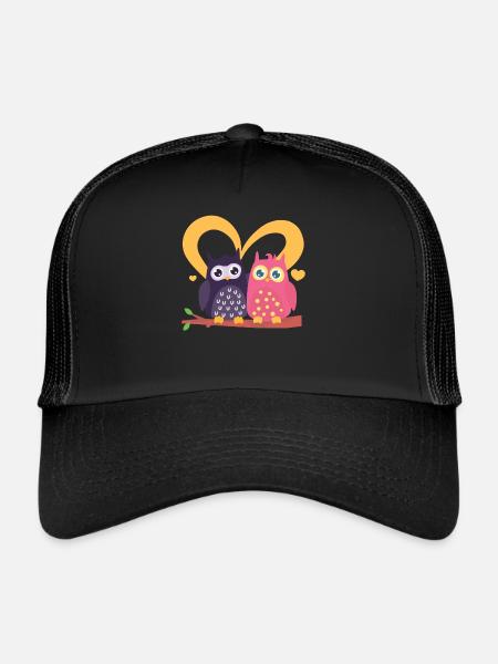 Hibou Saint-Valentin Jour des cœurs Cupidon Bird Lover - Casquette trucker  - noir/noir - Devant