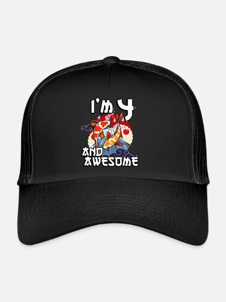 I'm 4 and awesome Japanese carp koi - Trucker Cap - black/black - Front