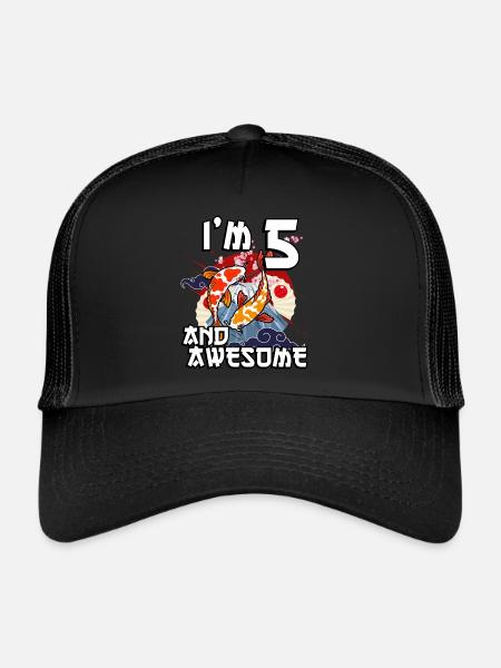 I'm 5 and awesome Japanese carp koi - Trucker Cap - black/black - Front
