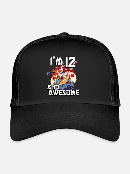 I'm 12 and awesome Japanese carp koi - Trucker Cap - black/black - Front