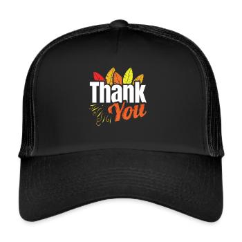 Thank You Logo with Colored Feathers Thanksgiving - Trucker Cap - Schwarz/Schwarz - Vorne