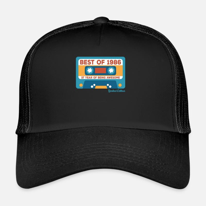 1986 Vintage Vintage Retro Geburtstagsgeschenk - Trucker Cap - Schwarz/Schwarz