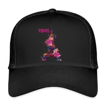 Paris-Rosen-Eiffelturm-Andenken-Frankreich-Franzos - Trucker Cap - Schwarz/Schwarz - Vorne