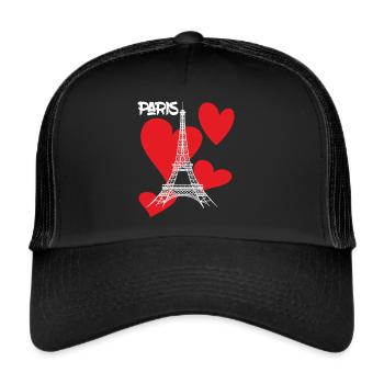 Paris-Eiffel Tower with Heart-Memory-France-Fran - Trucker Cap - black/black - Front
