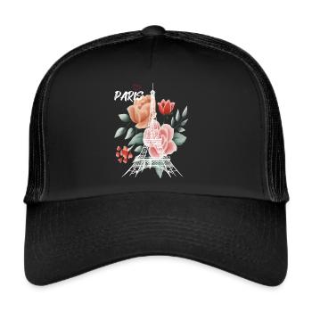 Paris Rose Tour Eiffel France Souvenir Français - Casquette trucker  - noir/noir - Devant