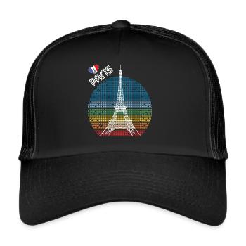 Love Paris Retro Tour Eiffel France Souvenir F - Casquette trucker  - noir/noir - Devant