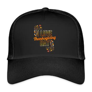 Feathers Leaves I Love Thanksgiving Day - Trucker Cap - Schwarz/Schwarz - Vorne