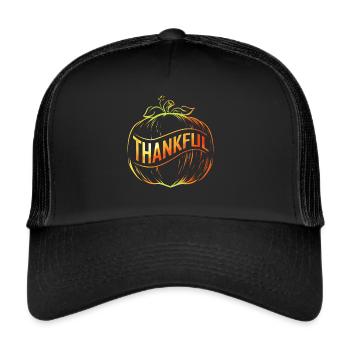 Pumpkin With Bandage Ribbon Thankful Thanksgiving - Trucker Cap - black/black - Front