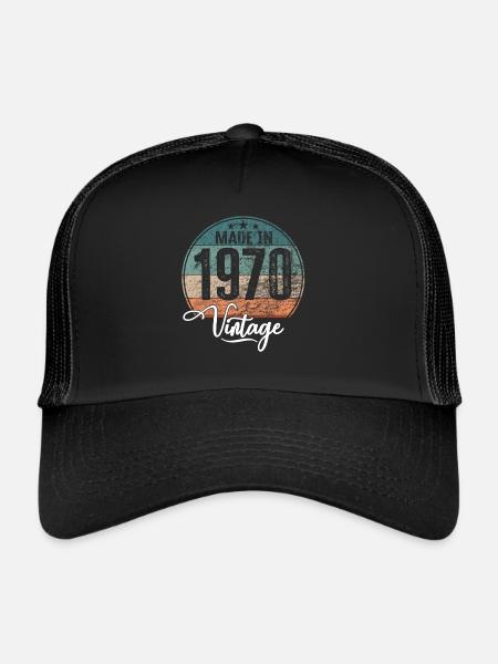 Millésime Fabriqué en 1970 Année de naissance 1970 Anniversaire - Casquette trucker  - noir/noir - Devant
