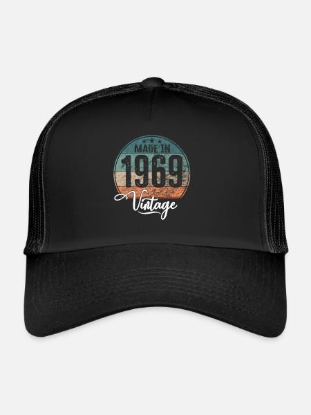 Millésime Fabriqué en 1969 Année de naissance 1969 Anniversaire - Casquette trucker  - noir/noir - Devant