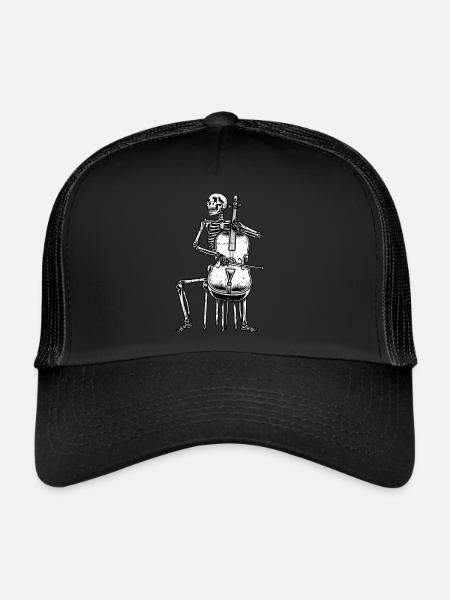 Skeleton Halloween Cello Player Cellist Cello - Trucker Cap - black/black - Front