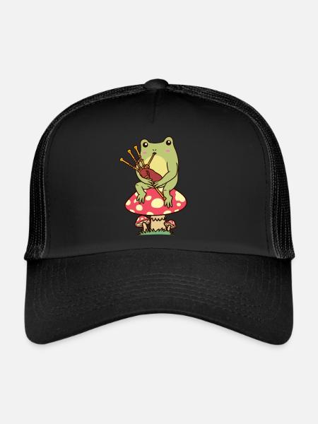 Frog on a mushroom Bagpipers Bagpipes - Trucker Cap - black/black