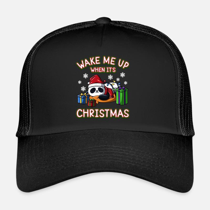 Wake Me Up When It's Christmas Snowflakes Panda Trucker Cap