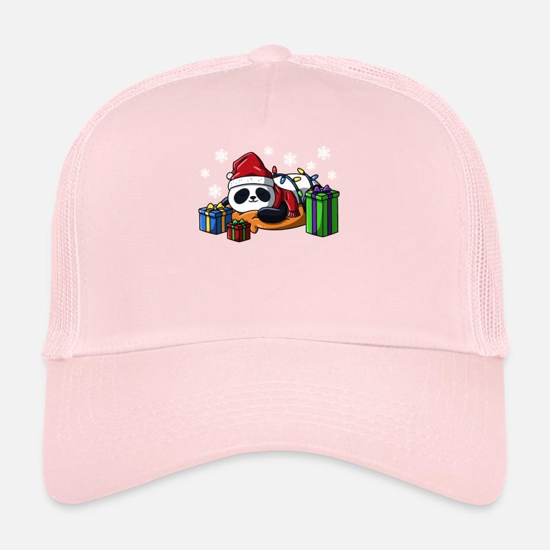 Wake Me Up When It's Christmas Snowflakes Panda Trucker Cap