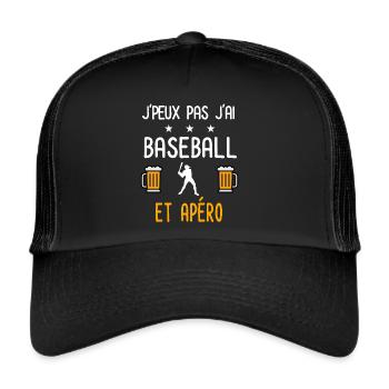 je peux pas j'ai baseball baseballeur apéro - Casquette trucker  - noir/noir - Devant