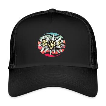 Edelweiss Vintage Schweiz Souvenir Wandern Alpen B - Trucker Cap - Schwarz/Schwarz - Vorne
