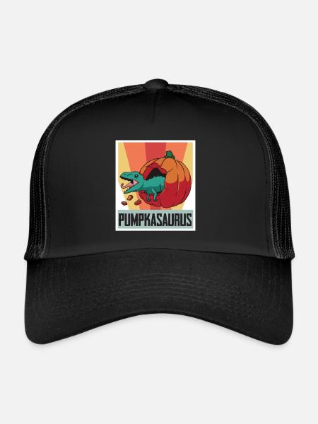 Funny Halloween Pumpkasaurus Baby Dino Horrorko - Trucker Cap - black/black - Front