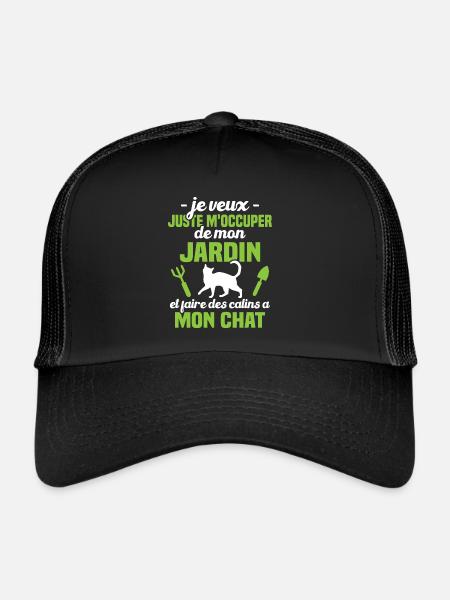M'occuper de mon jardin - Cadeau jardinier chat - Casquette trucker  - noir/noir - Devant
