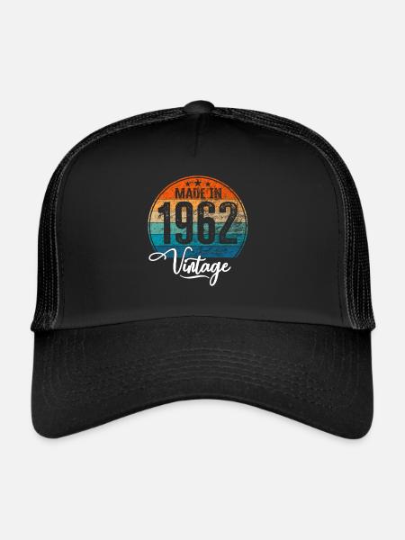Millésime Fabriqué en 1962 Année de naissance 1962 Anniversaire - Casquette trucker  - noir/noir - Devant