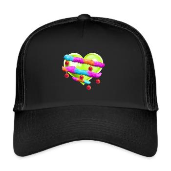 Cœur vert avec guirlande et boules d’arbre de Noël - Casquette trucker  - noir/noir - Devant