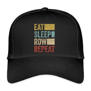 Essen Schlaf Rudern Wiederholen Sie die Rudermannschaft - Trucker Cap - Schwarz/Schwarz - Vorne