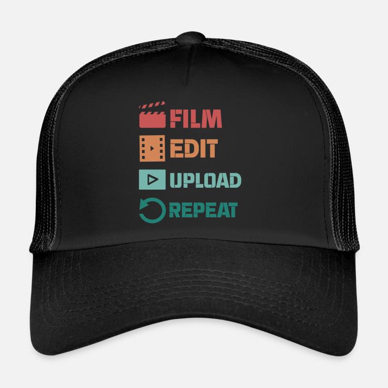 film edit upload repeat Design for a films Trucker Cap