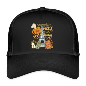 Paris Hallo Herbst Kürbisse auf Eiffelturm Herbst - Trucker Cap - Schwarz/Schwarz - Vorne