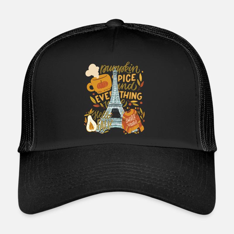 Paris Hello Autumn Pumpkins on Eiffel Tower Autumn Trucker Cap