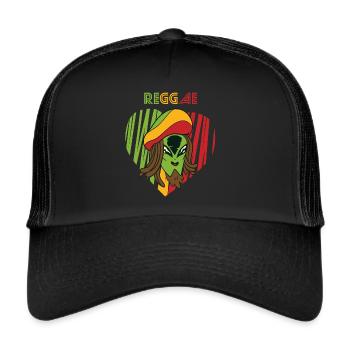 Reggae Love Alien Jamaika Souvenir Rasta Musik Ras - Trucker Cap - Schwarz/Schwarz - Vorne