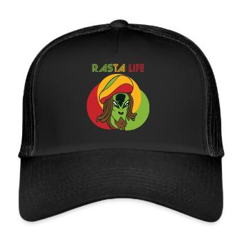 Reggae Herz Alien Rasta Jamaika Souvenir Rastafari - Trucker Cap - Schwarz/Schwarz - Vorne