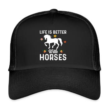 Life is better with horses flower - Trucker Cap - black/black - Front